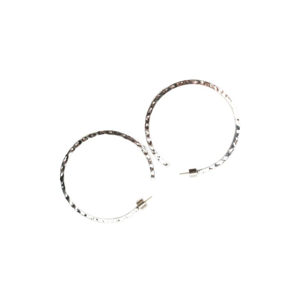 Jennifer Fisher Womens Silver Tone + 14K Posts Hammered Flat Hoops 2"